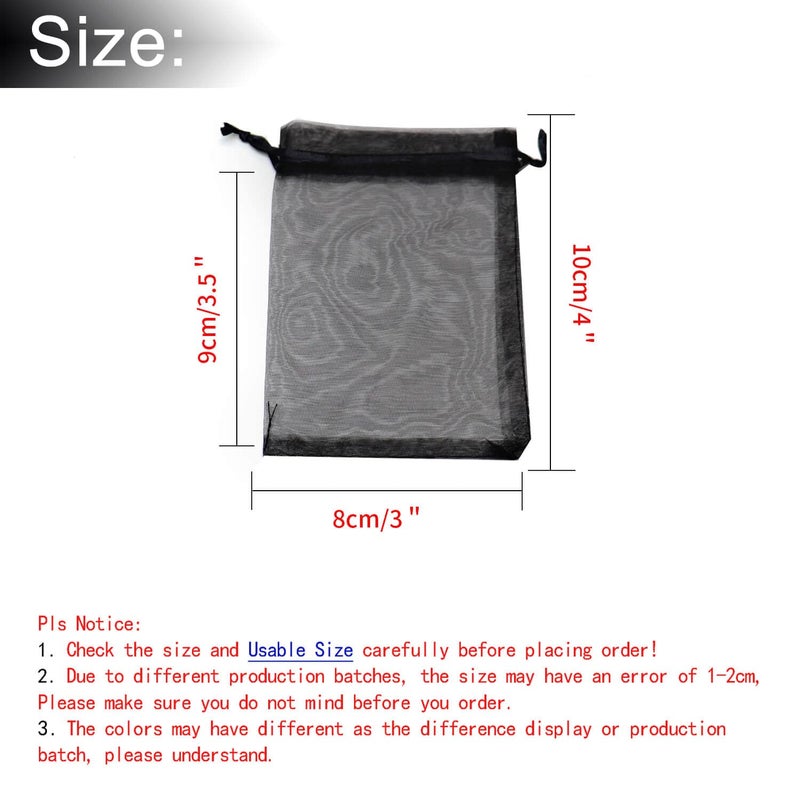 Bezall 50Pcs Black Organza Bags 3x4 inch, Small Mesh Gift Bags Drawstring Jewelry Bag Halloween Party Favor Wedding Candy Pouches - Image 3